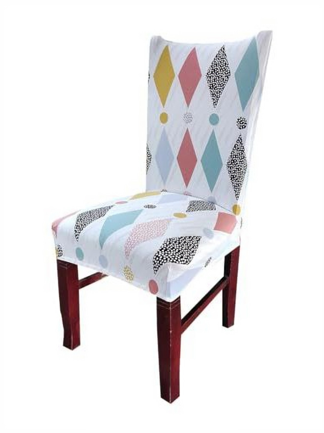

HOUSE OF QUIRK White & Blue Geometric Printed Stretchable Chair Cover