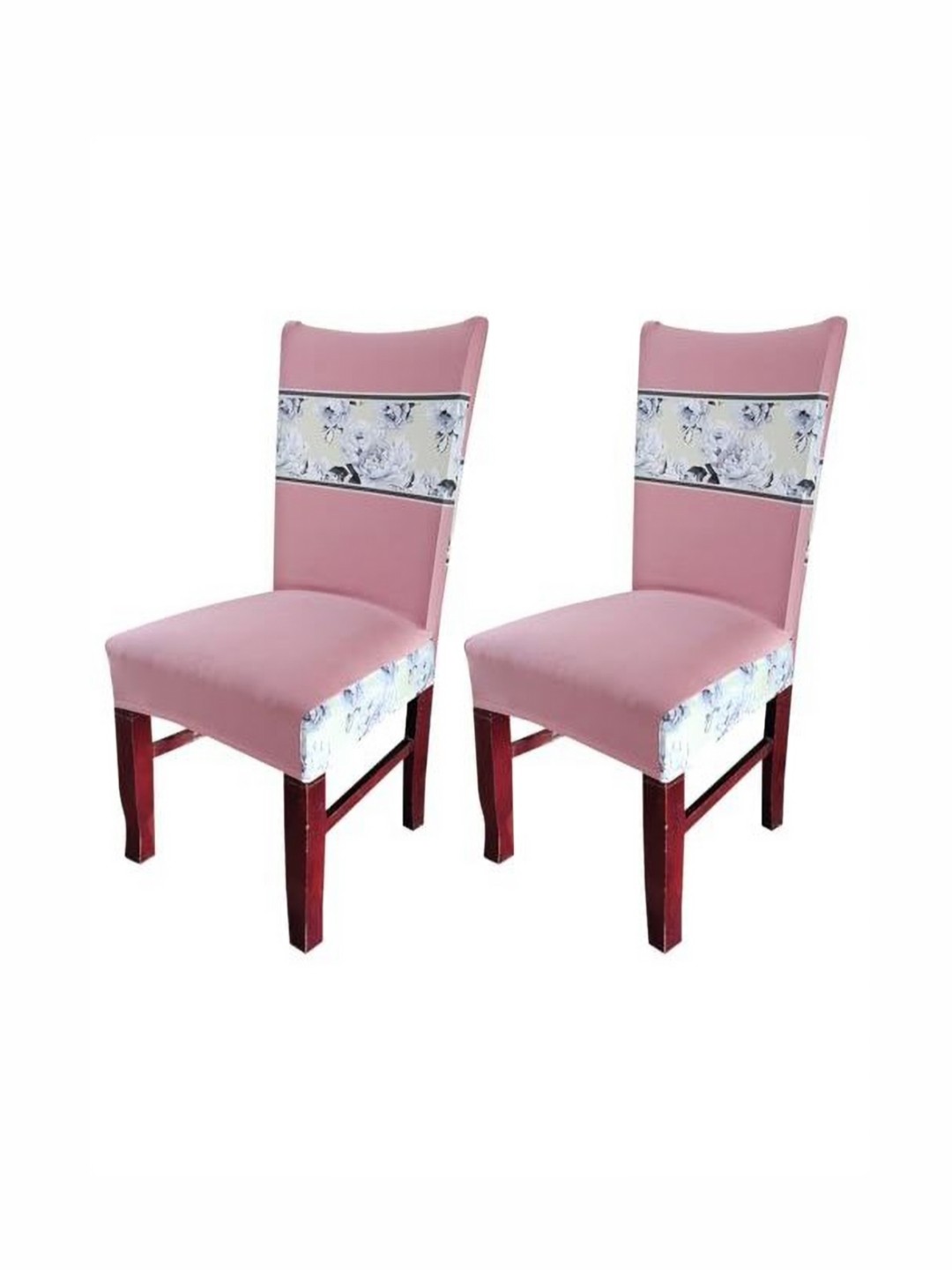 

HOUSE OF QUIRK Peach & White 2 Pcs Floral Printed Stretch Removable Washable Chair Cover