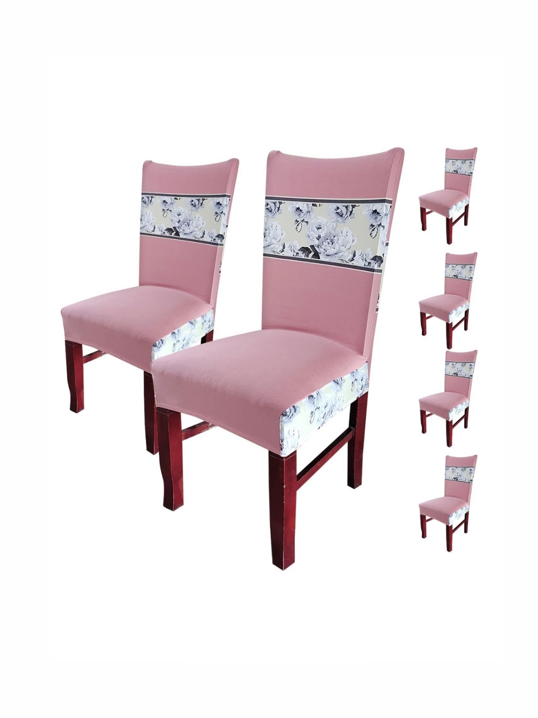 

HOUSE OF QUIRK Peach Colored & White 6 Pieces Floral Printed Stretchable Chair Covers