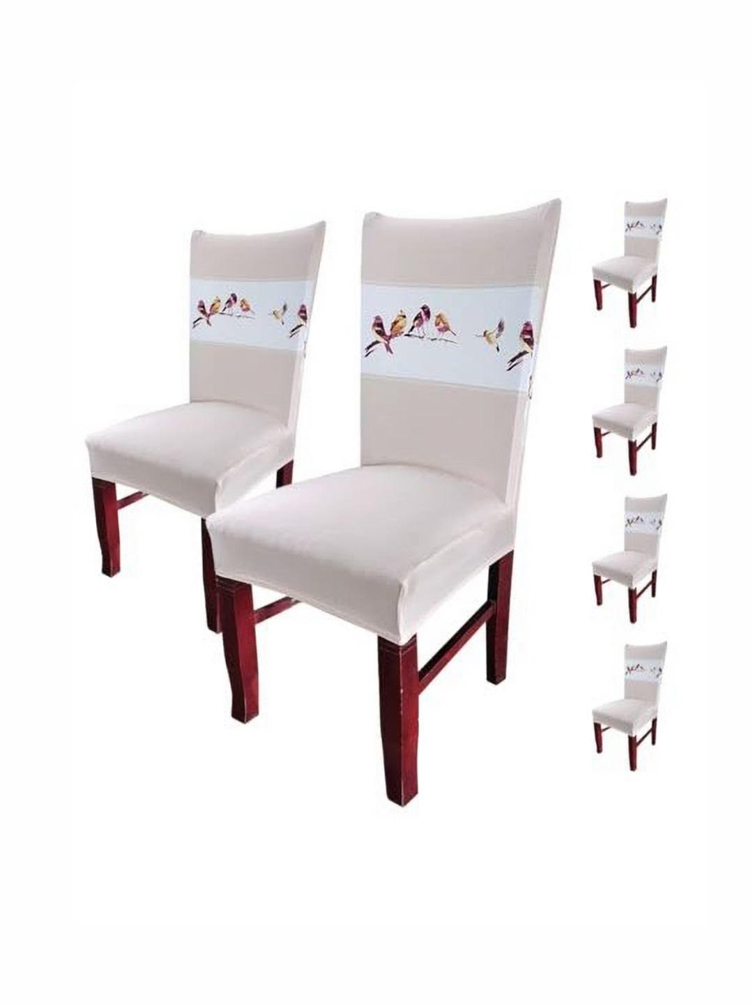 

HOUSE OF QUIRK Beige & White 6 Pcs Bird Printed Stretch Removable Washable Chair Covers