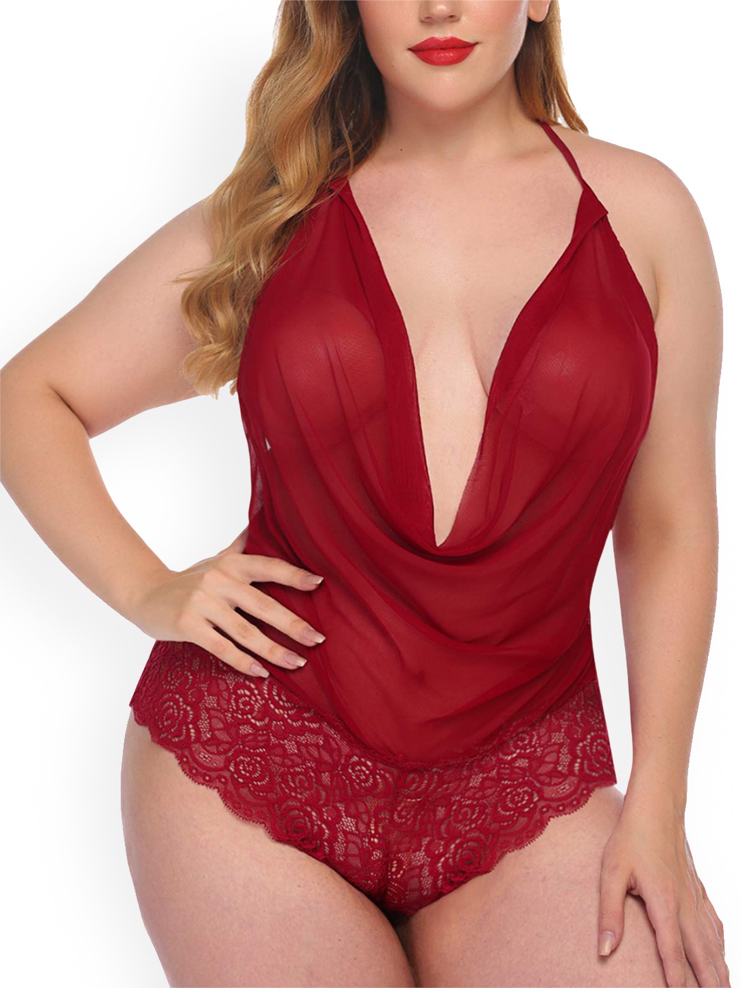 

Xivir Halter Neck Baby Doll, Maroon