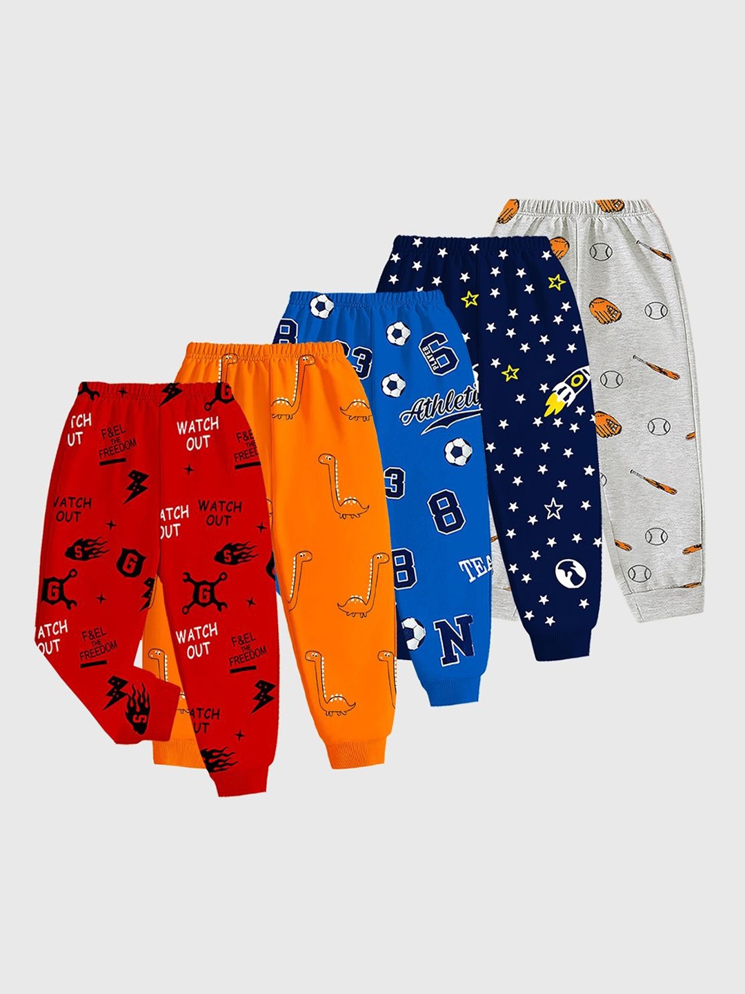 

KUCHIPOO Infant Boys Pack Of 5 Printed Mid-Rise Joggers, Red