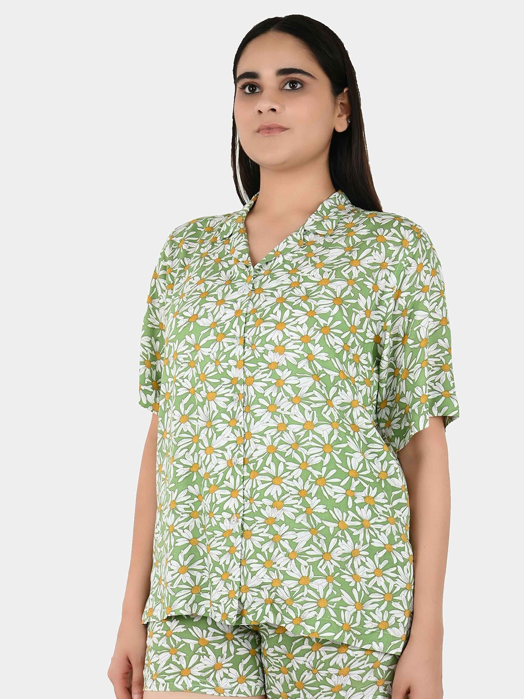 

Blissence Floral Print Shirt Style Top, Green