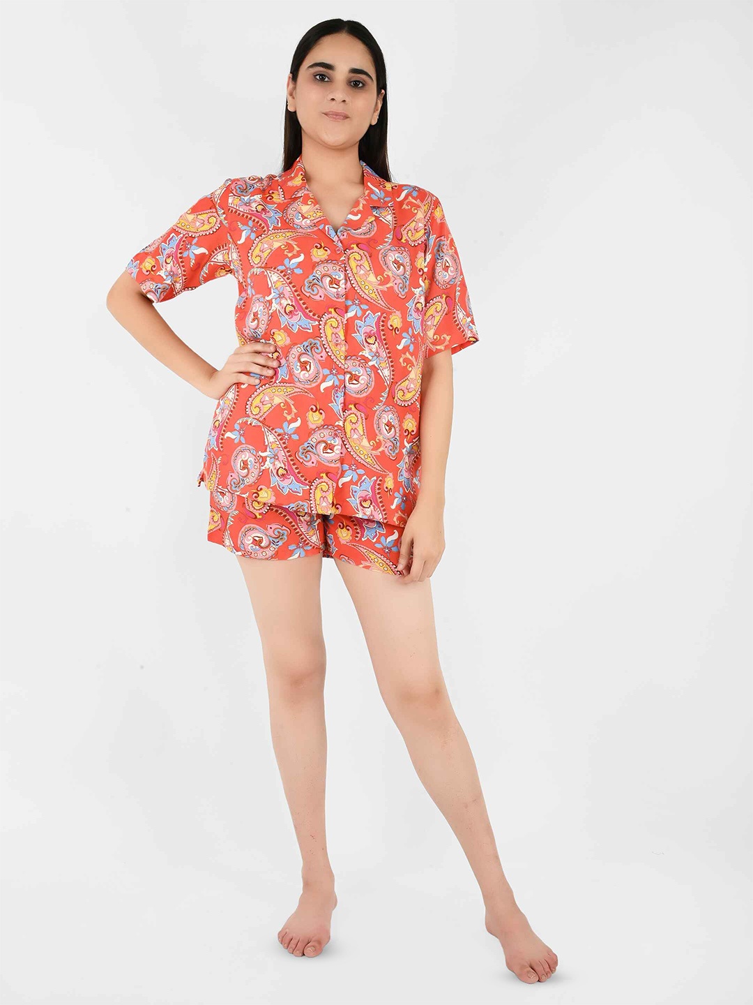 

Blissence Floral Print Tropical Shirt Style Top, Red