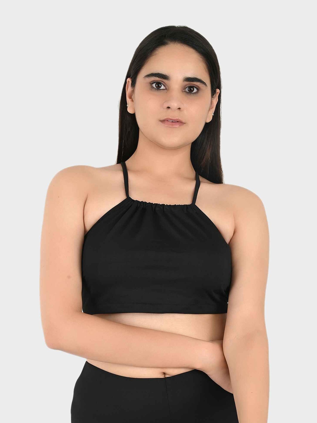 

Blissence Tie-Up Neck Crop Top, White