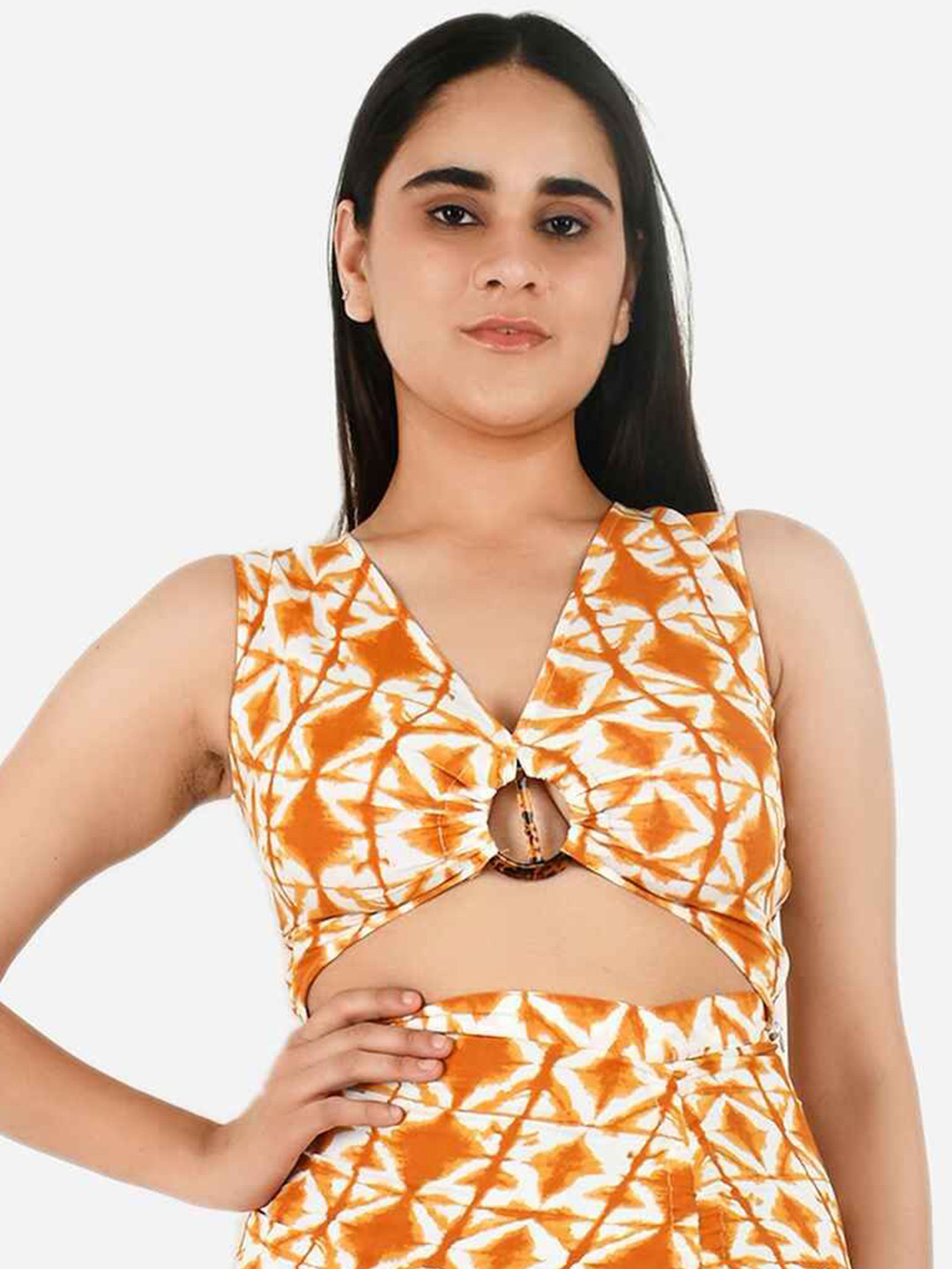 

Blissence Geometric Print Crop Top, Mustard