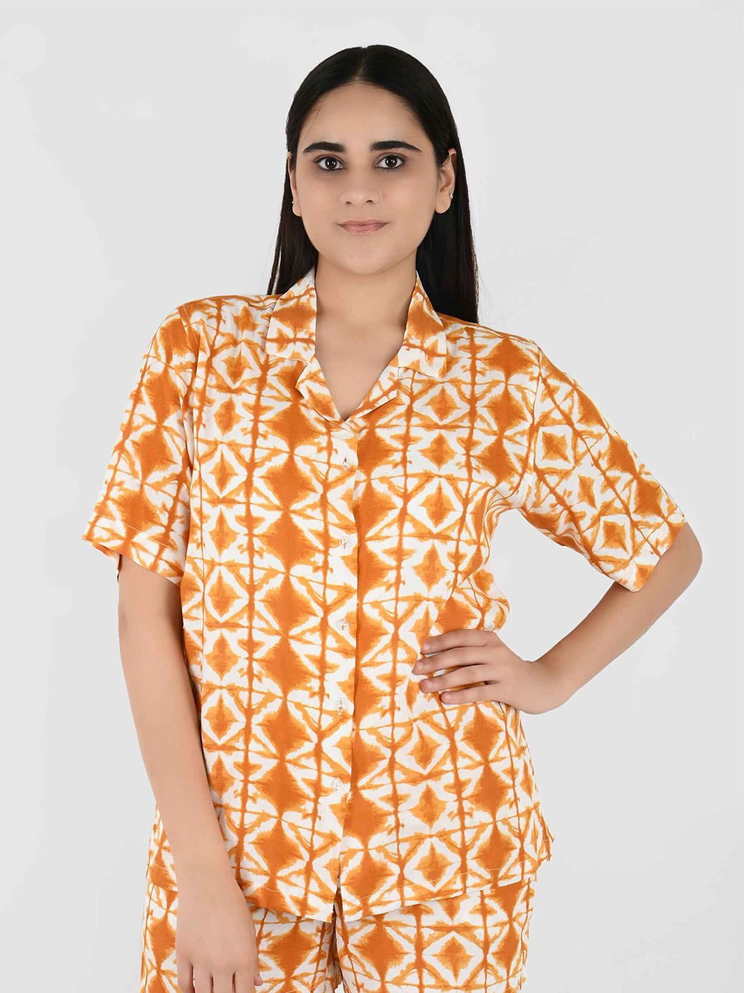 

Blissence Geometric Print Shirt Style Top, Mustard