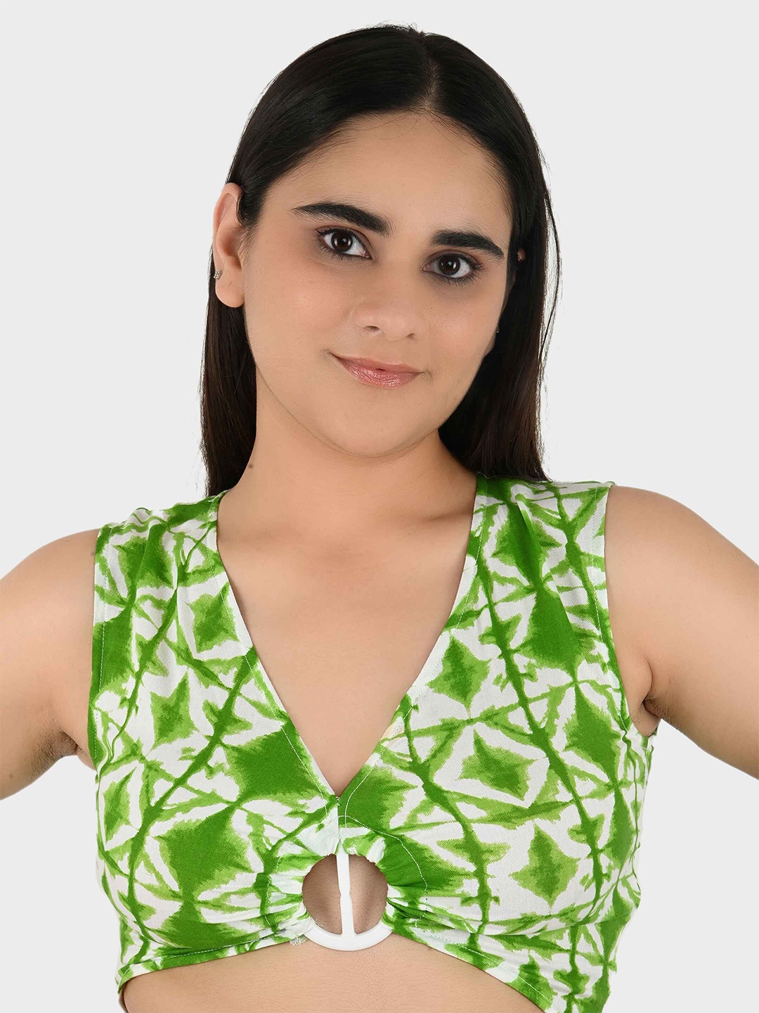 

Blissence Geometric Print Crop Top, Green