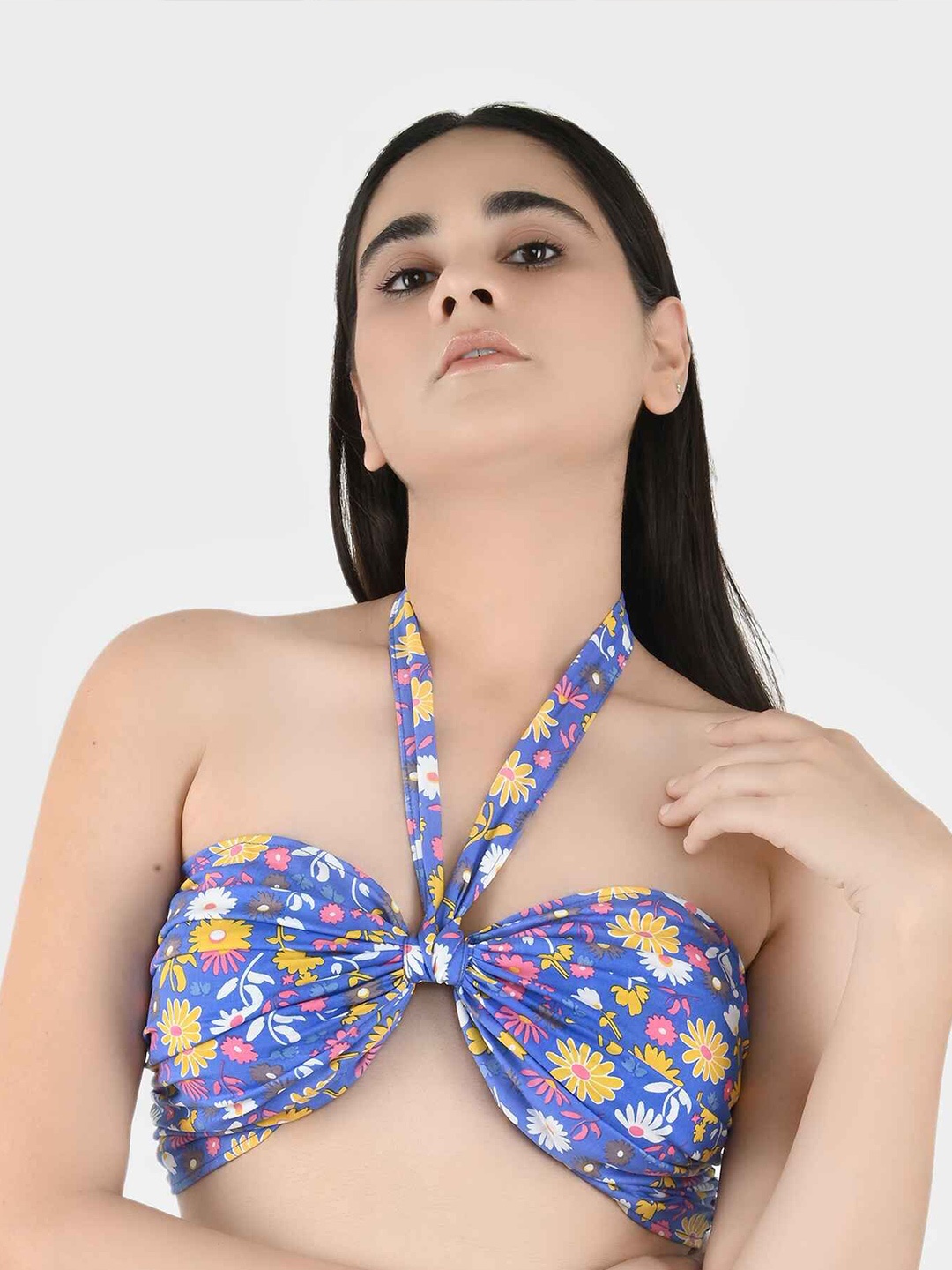 

Blissence Floral Print Crop Top, Blue