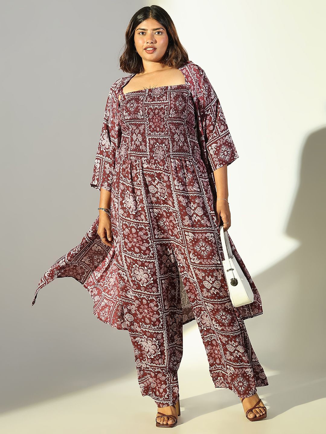 

SHOWOFF Printed Basic Jumpsuit, Burgundy