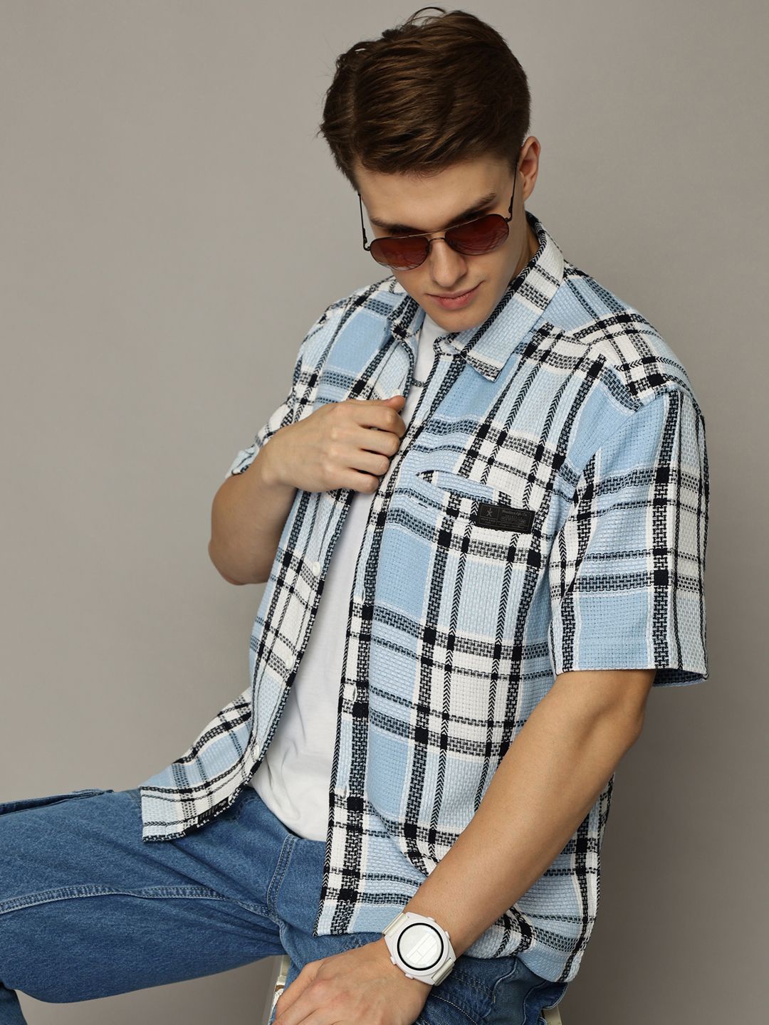 

The Roadster Lifestyle Co. Men Relaxed Spread Collar Tartan Checked Cotton Casual Shirt, Blue