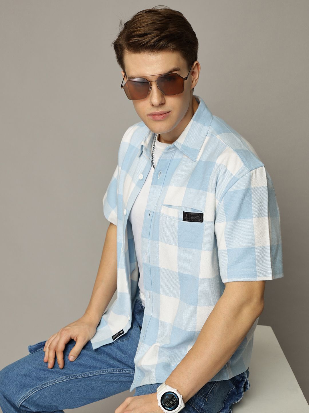 

The Roadster Lifestyle Co. Men Relaxed Spread Collar Buffalo Checked Cotton Casual Shirt, Blue