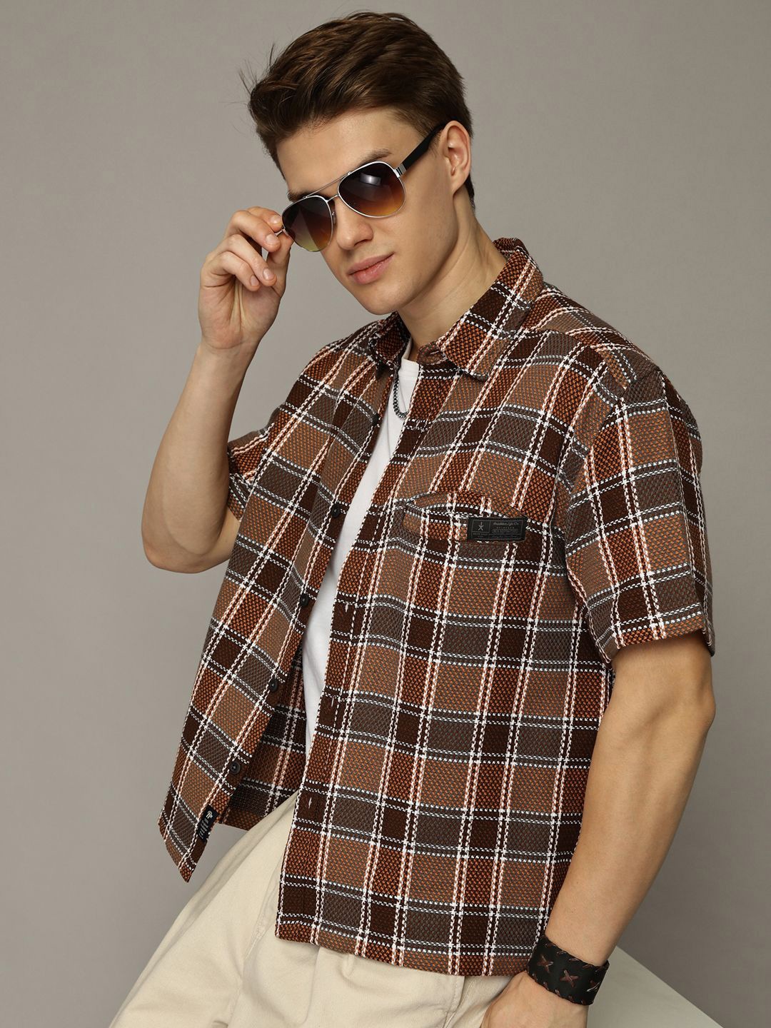 

The Roadster Lifestyle Co. Men Relaxed Fit Buffalo Checked Cotton Casual Shirt, Brown