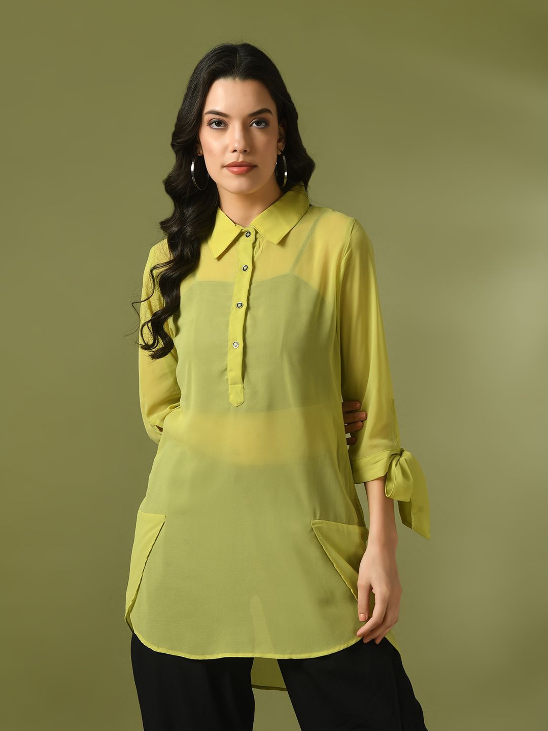 

The Roadster Lifestyle Co Longline Sheer Tunic, Yellow