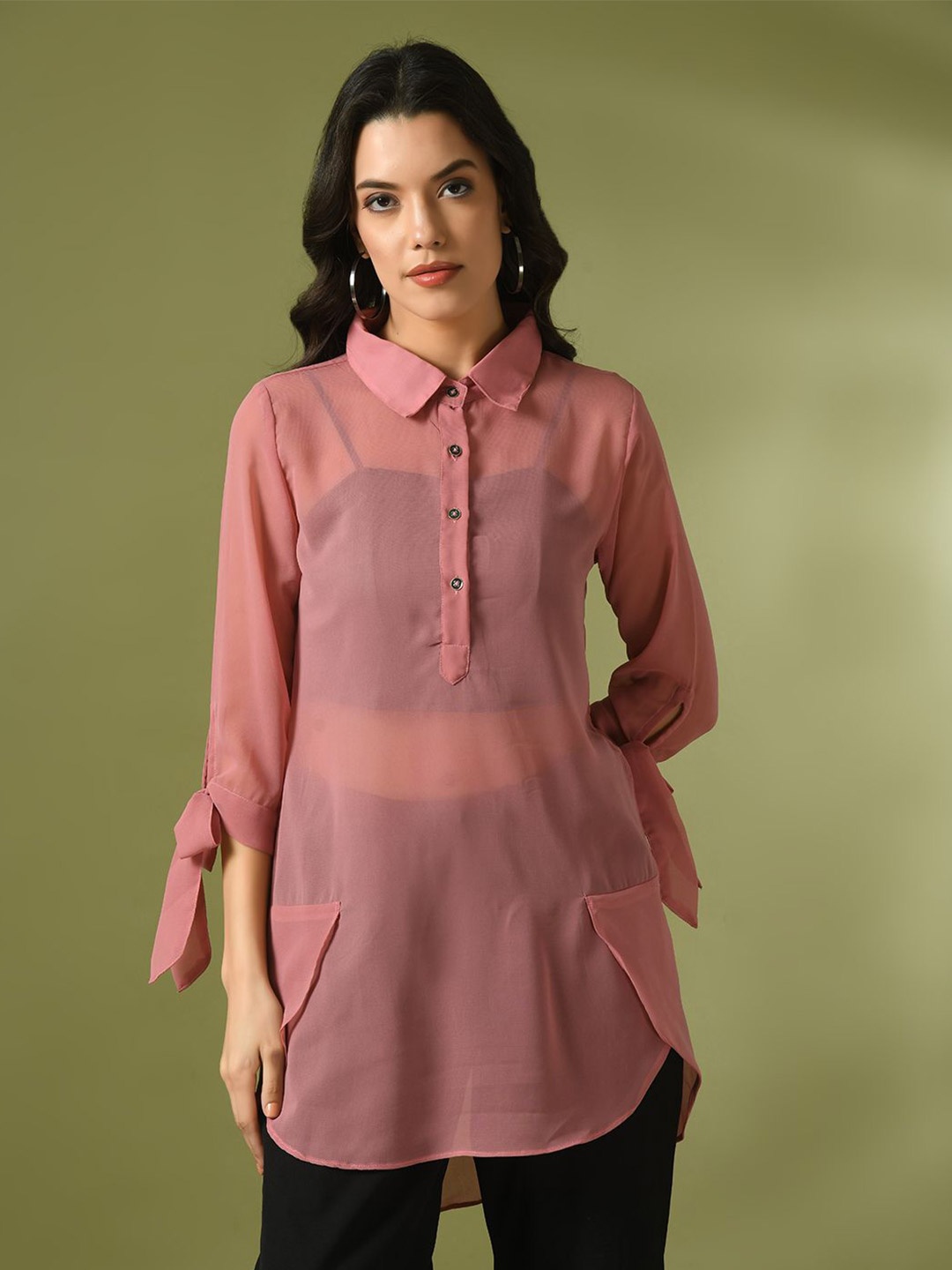 

The Roadster Lifestyle Co Longline Sheer Tunic, Pink