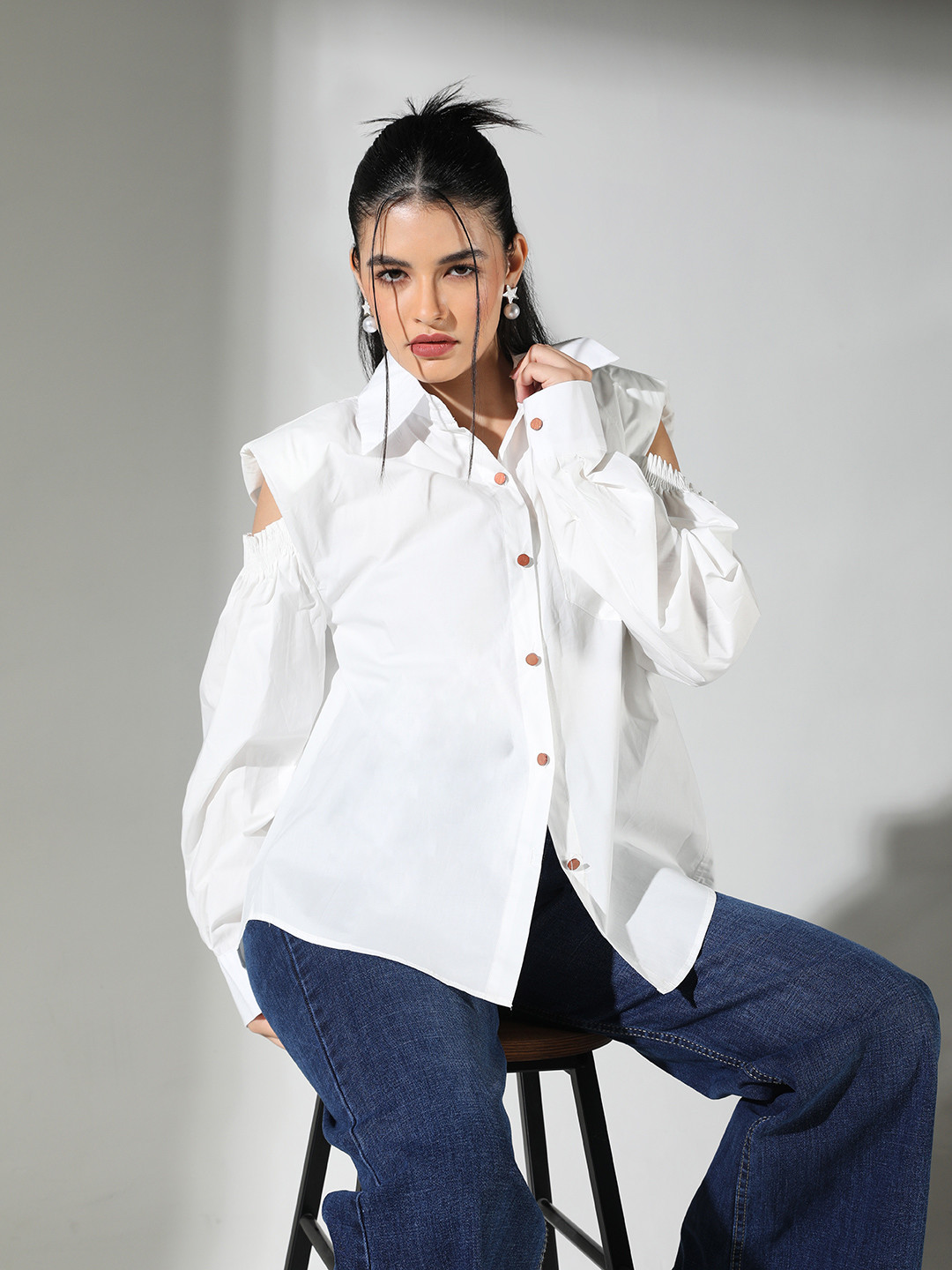 

SHOWOFF Women Comfort Speread Collar Solid Cotton Relaxed Fit Casual Shirt, White