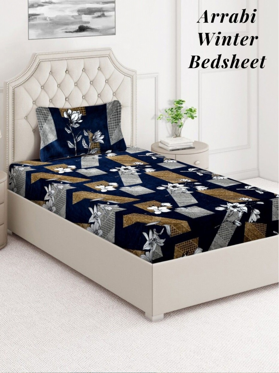 

Arrabi Blue & Brown Floral 300 TC Single Bedsheet Set-2.15 m X 1.50 m