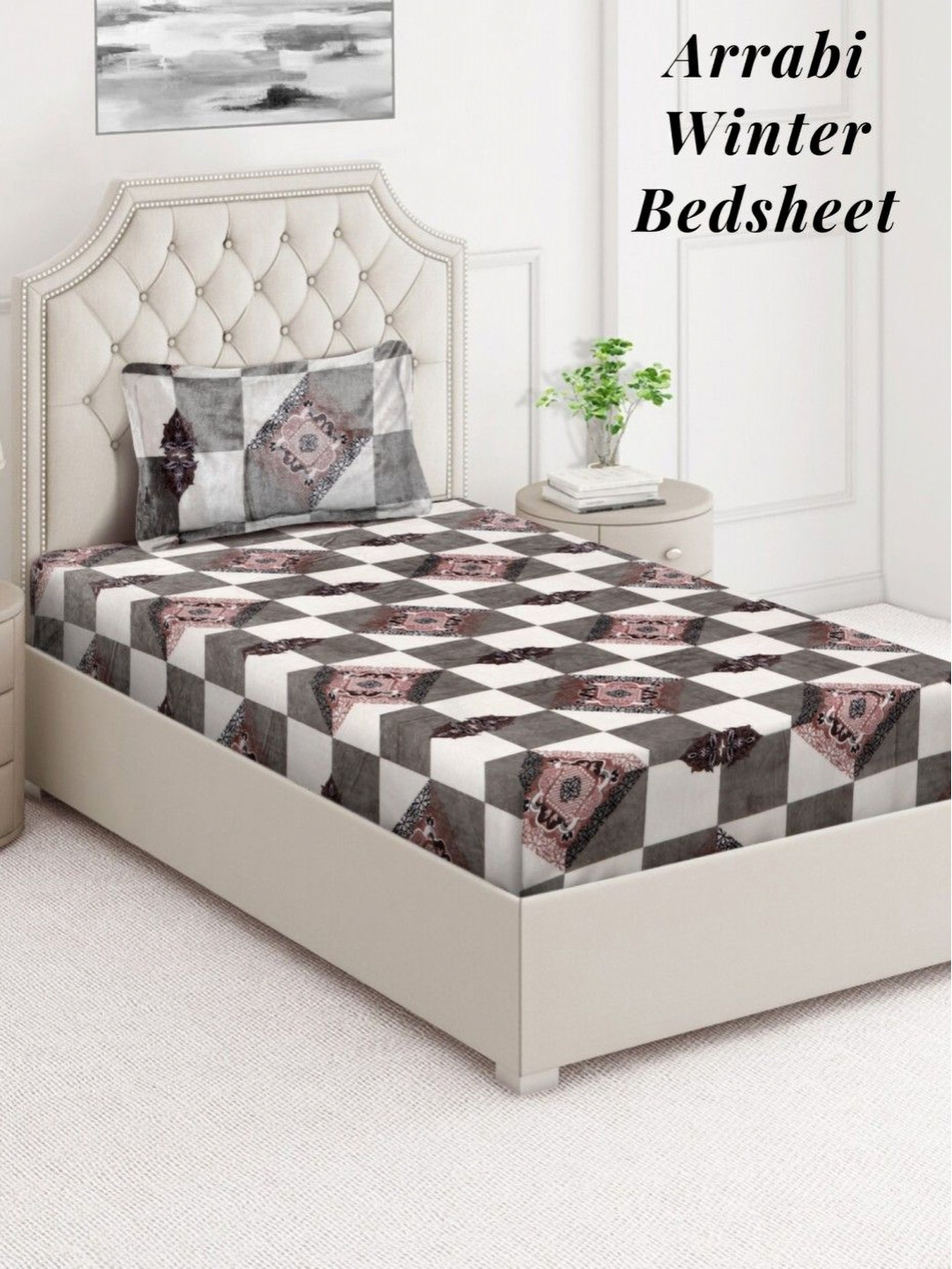 

Arrabi White & Black Geometric 300 TC Single Bedsheet Set-2.15 m X 1.50 m