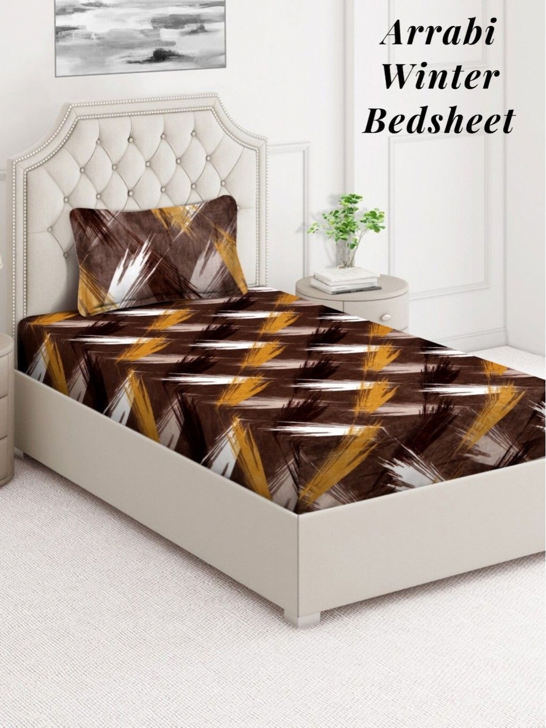 

Arrabi Brown & White 300 TC Single Bedsheet Set-2.15 m X 1.50 m