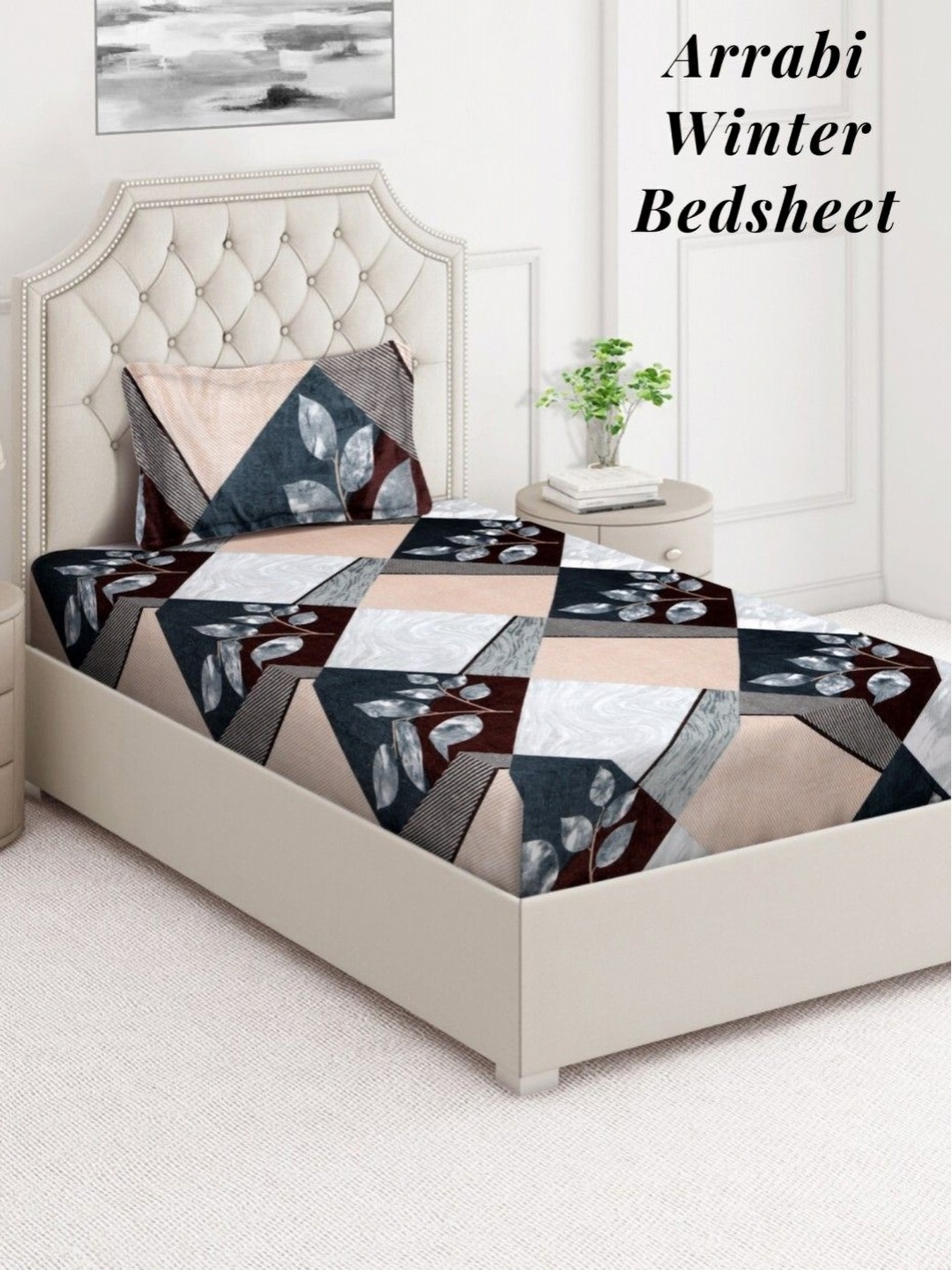 

Arrabi Grey & Yellow Floral 300 TC Single Bedsheet Set-2.15 m X 1.50 m
