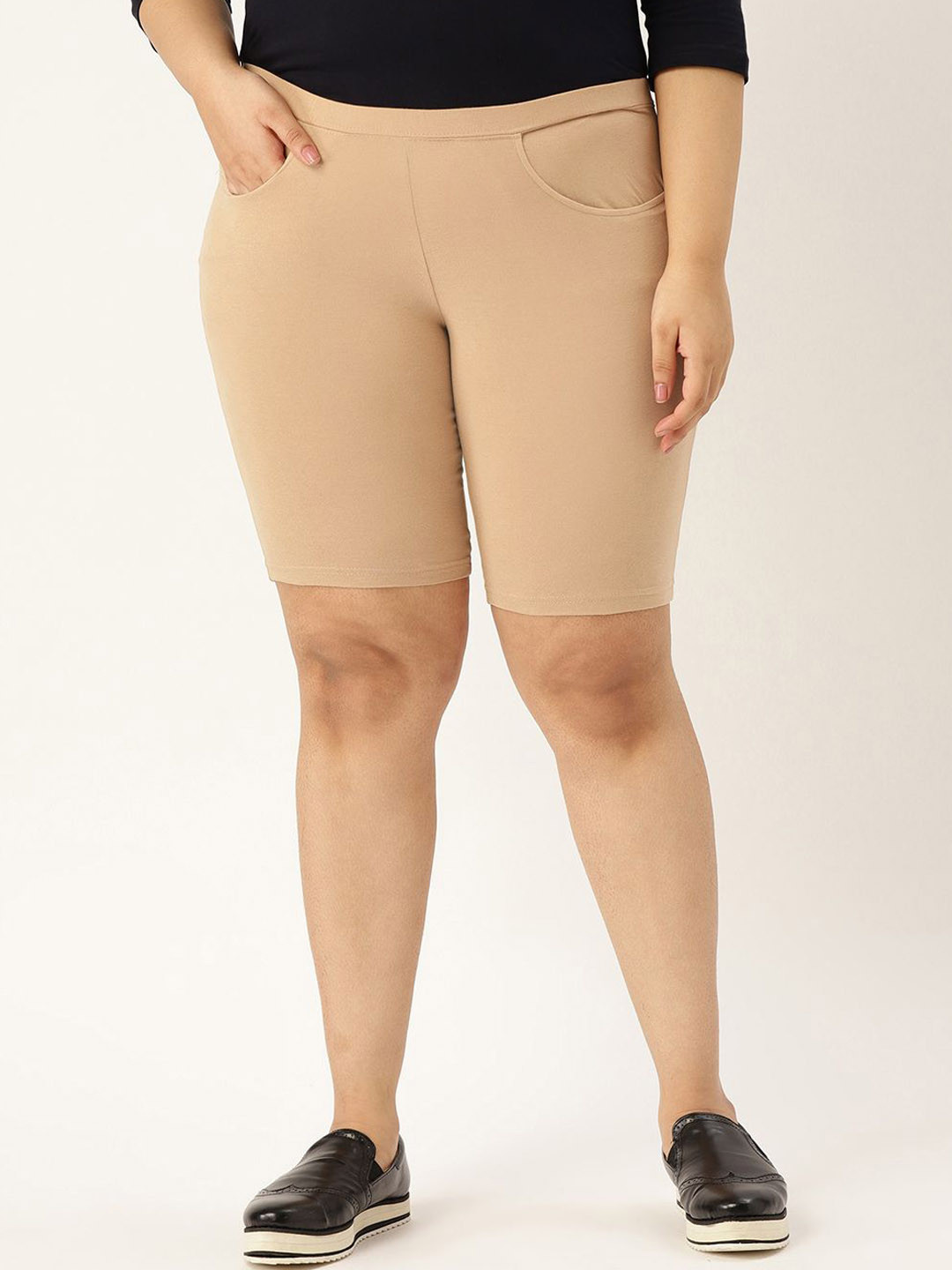 

theRebelinme Women High-Rise Hot Pants Shorts, Beige
