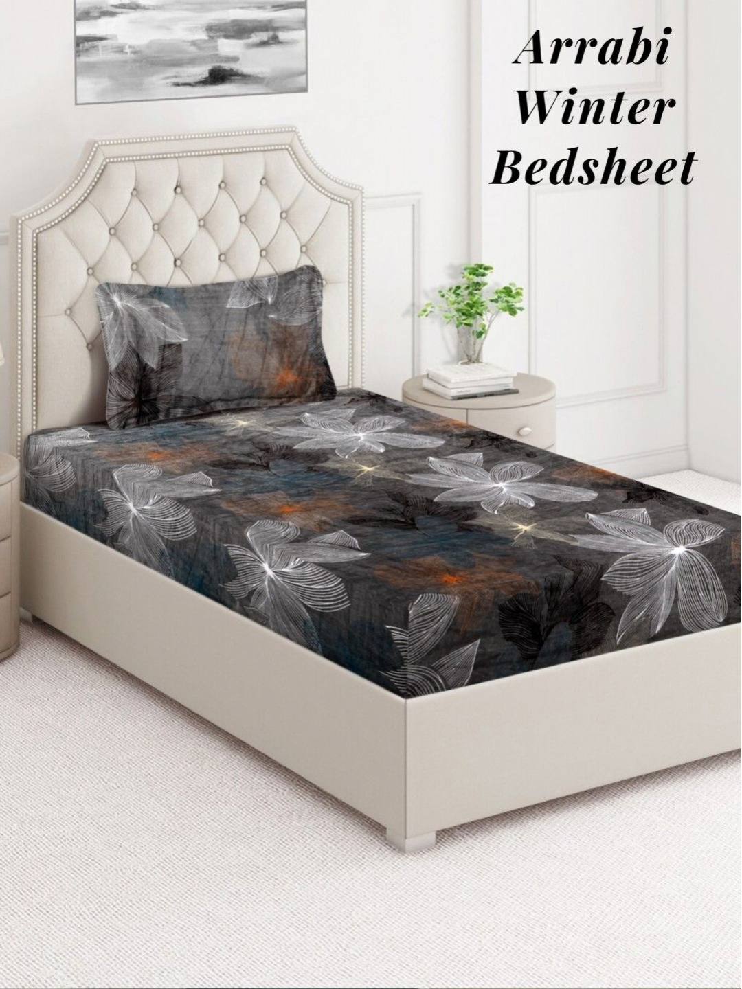 

Arrabi Grey & Brown Floral 300 TC Single Bedsheet Set-2.15 m X 1.50 m
