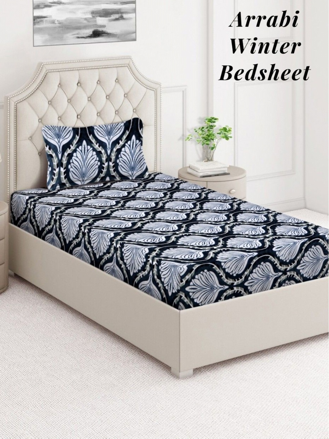 

Arrabi Blue & White Floral 300 TC Single Bedsheet Set-2.15 m X 1.50 m