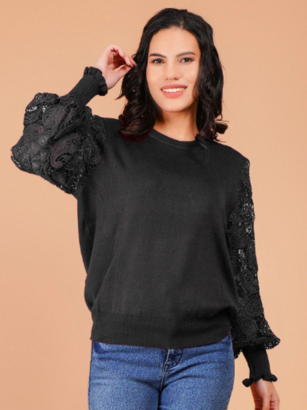 

Boholyfe Bishop Sleeves Blouson Top, Black