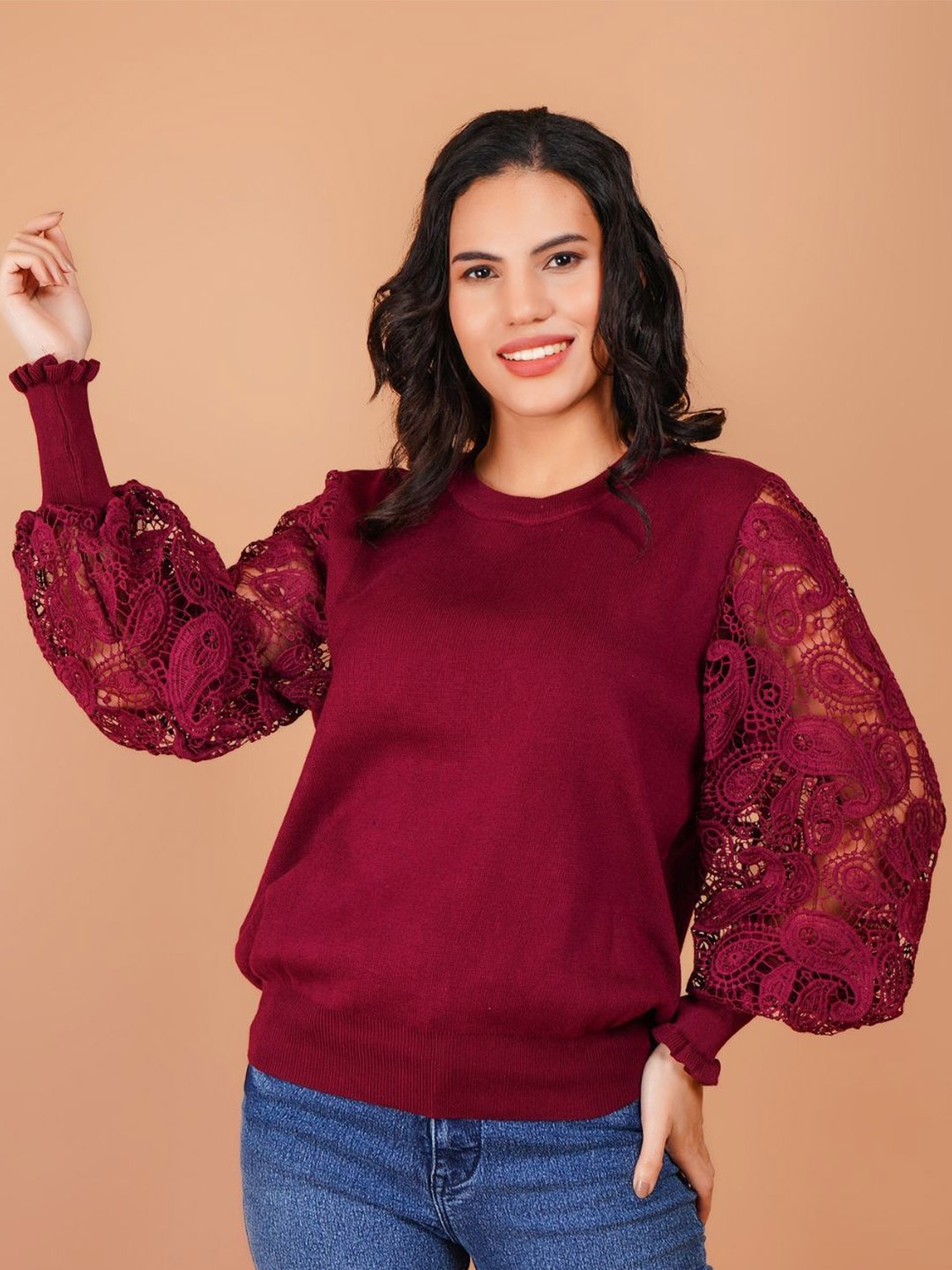 

Boholyfe Bishop Sleeves Top, Maroon