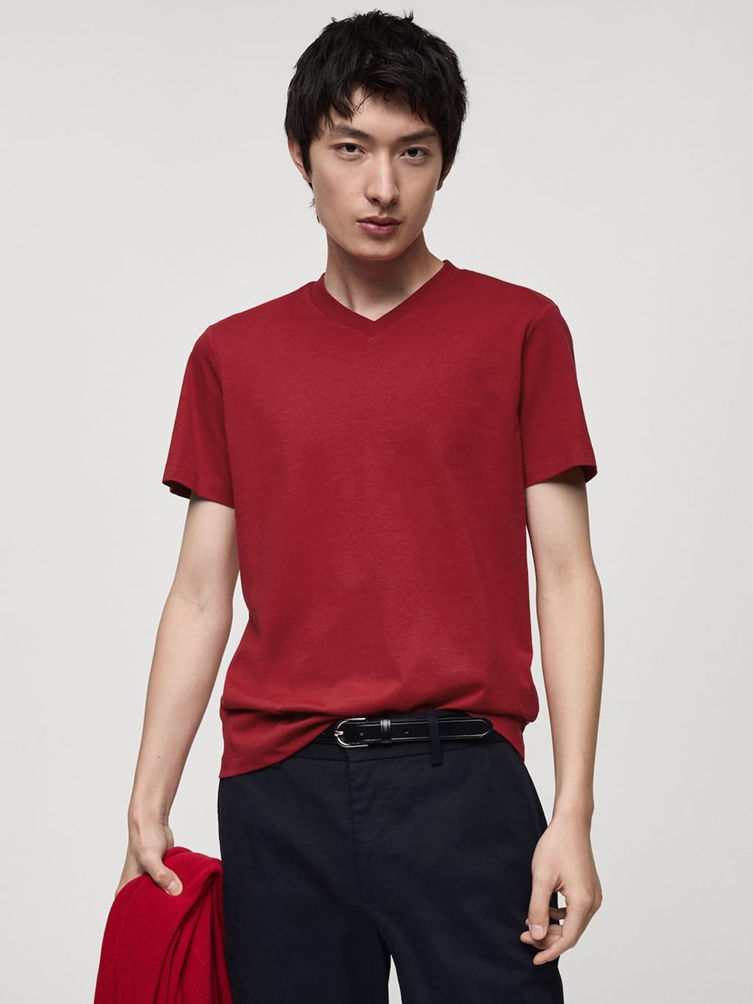 

MANGO MAN V-Neck Pure Cotton Slim Fit T-shirt, Red