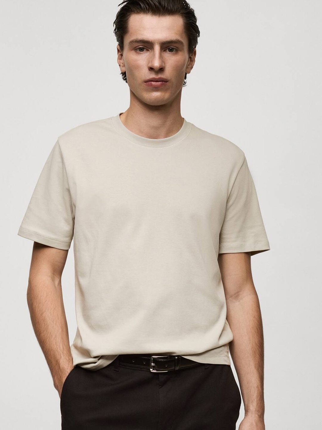 

MANGO MAN Pure Cotton T-shirt, Taupe