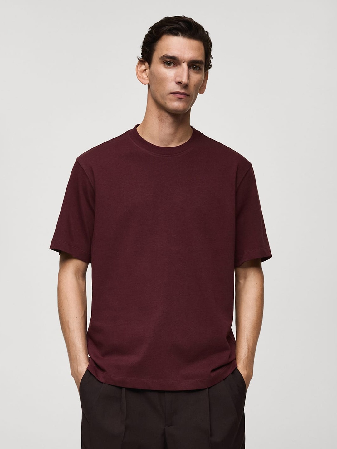 

MANGO MAN Pure Cotton Relaxed Fit T-shirt, Maroon