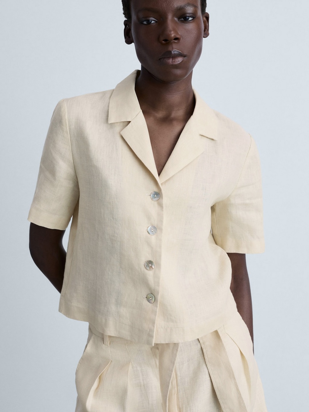 

MANGO Pure Linen Shirt, Cream