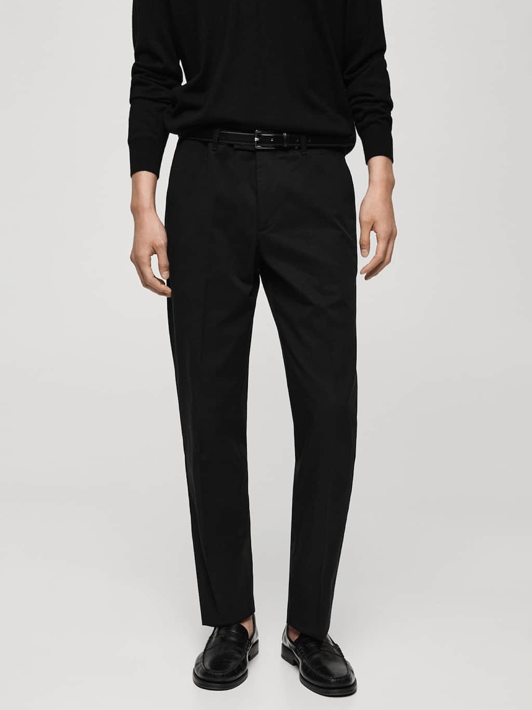 

MANGO MAN Regular Fit Solid Trousers, Black