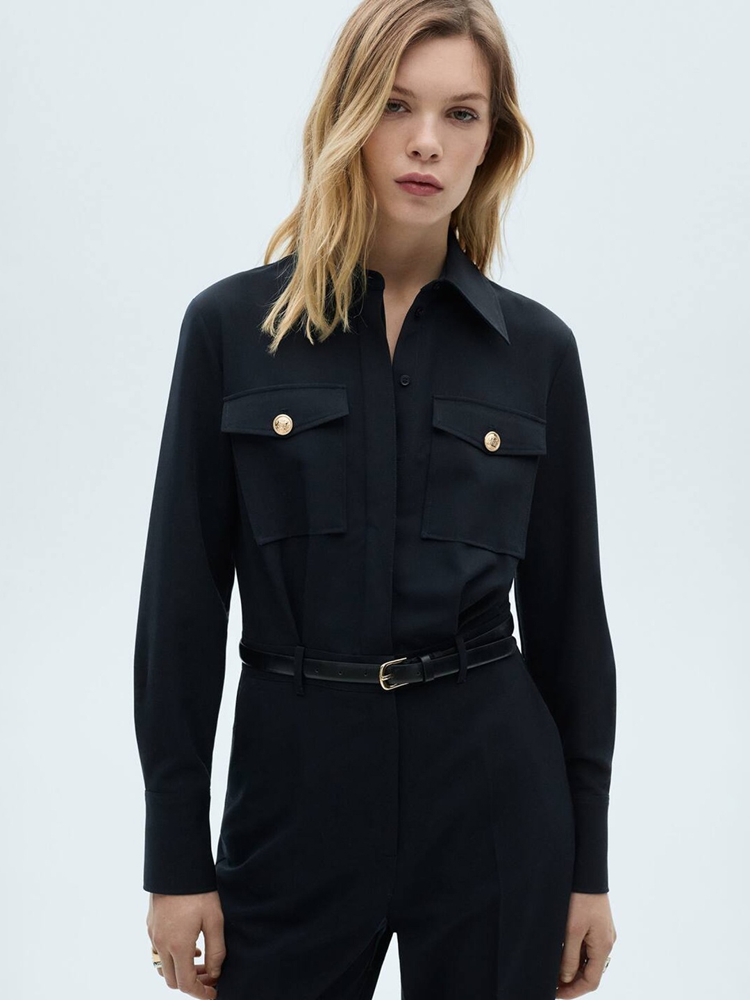 

MANGO Straight Fit Jumpsuit with Belt, Navy blue