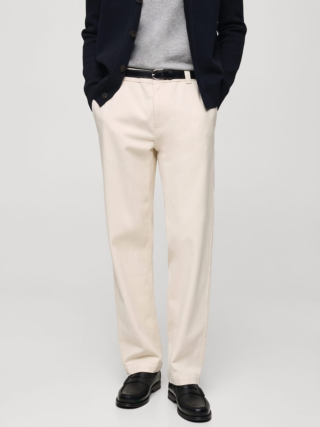 

MANGO MAN Pure Cotton Twill Trousers, Off white