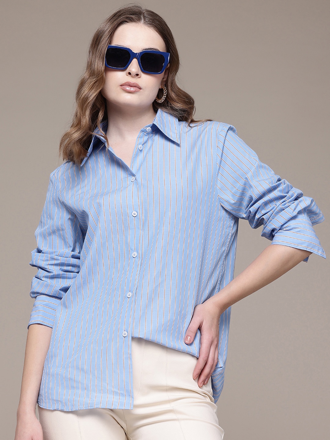 

MANGO Opaque Striped Casual Shirt, Blue