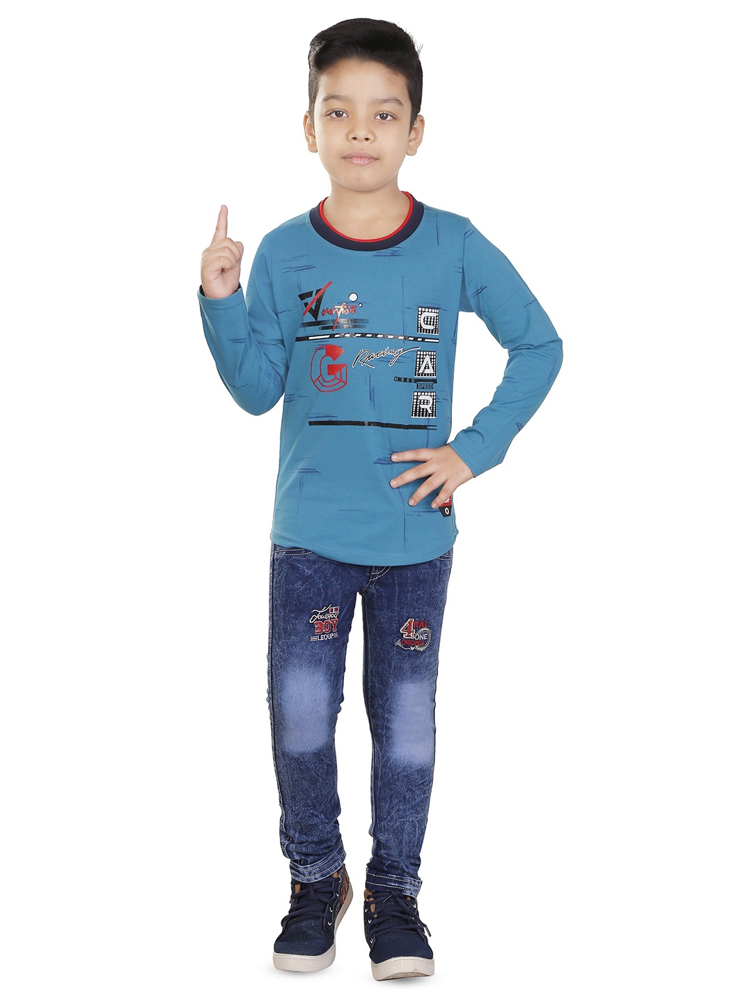 

HRR Boys Printed Long Sleeves T-shirt With Trousers, Blue