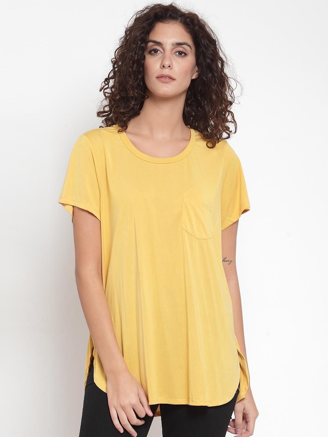 

J Style Slit Sleeve Crepe Top, Yellow