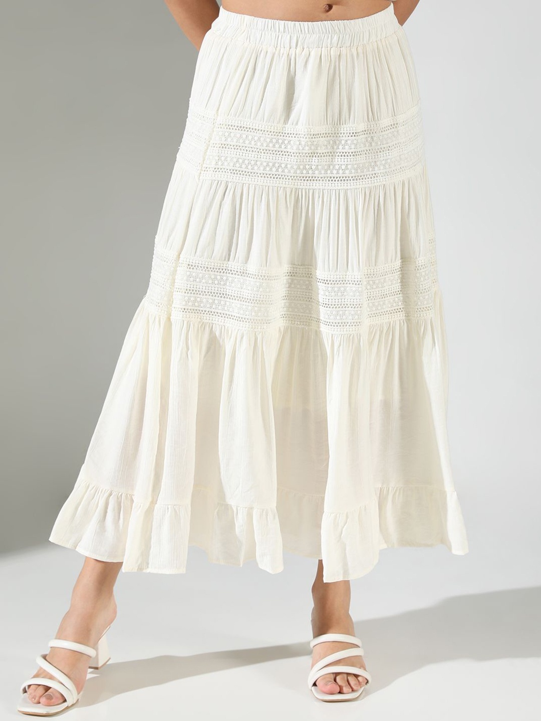 

SHOWOFF Tiered Midi Skirts, Off white