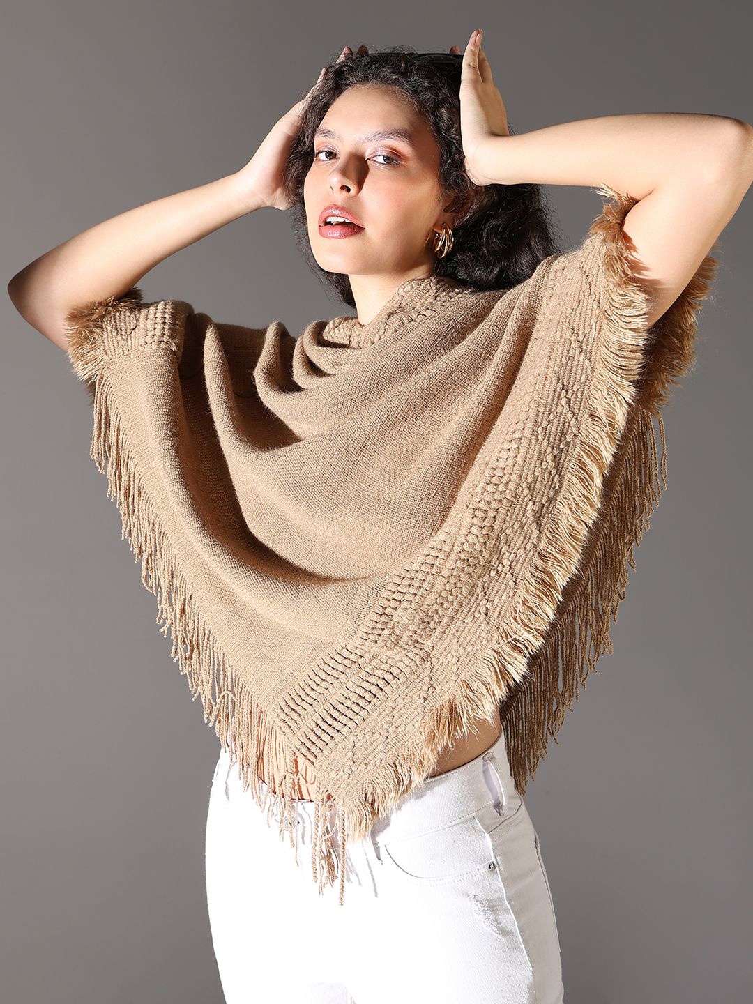 

SHOWOFF Women Longline Poncho, Beige