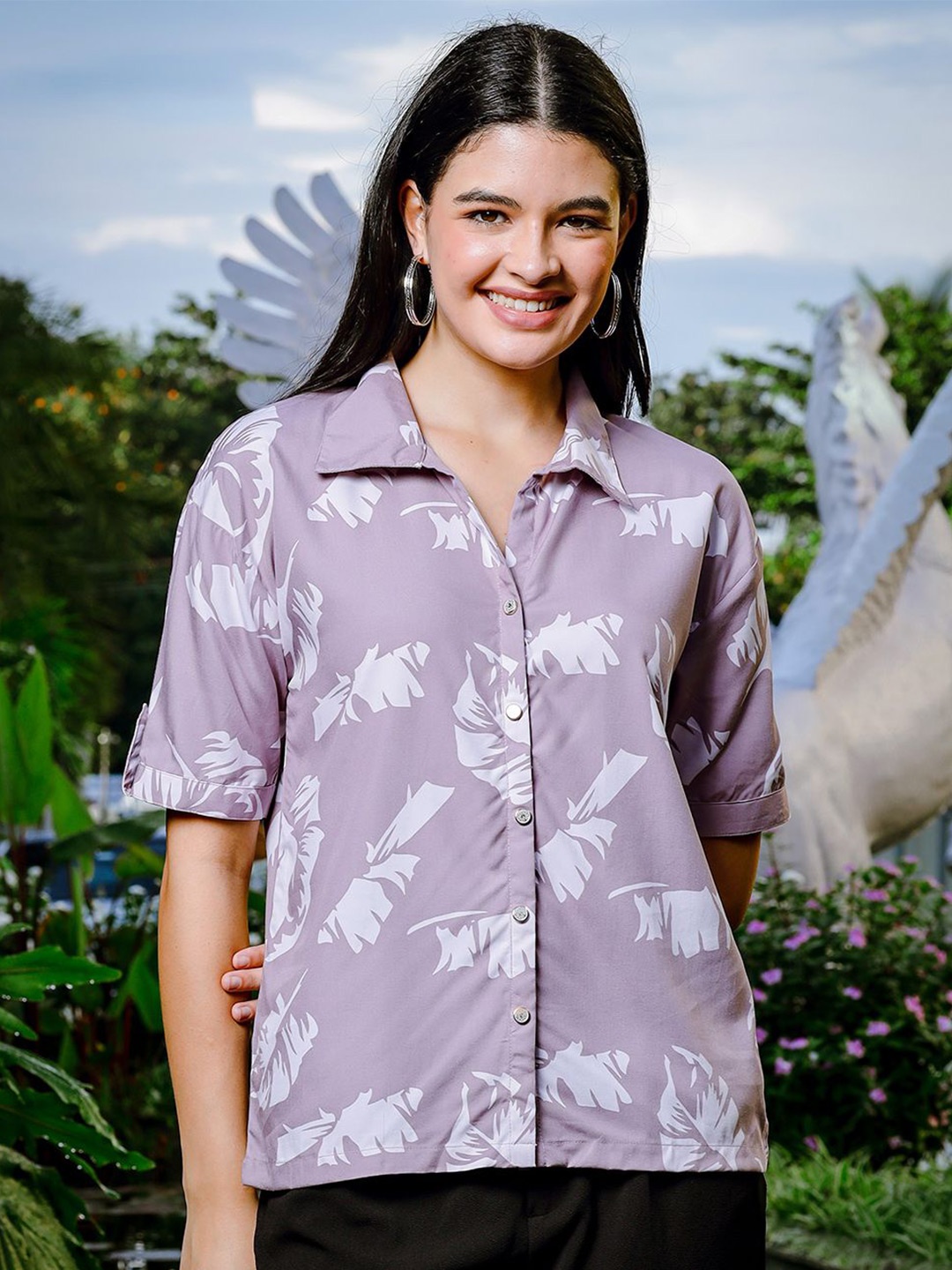 

Yufta Floral Print Liva Shirt Style Top, Purple