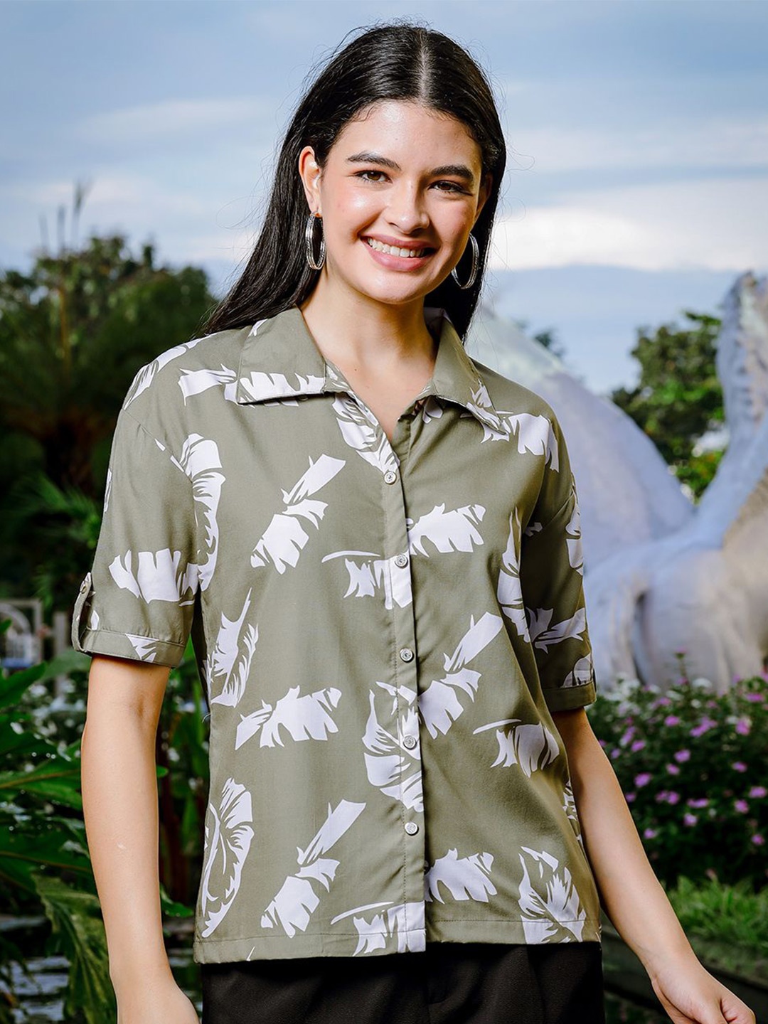 

Yufta Floral Print Liva Shirt Style Top, Green