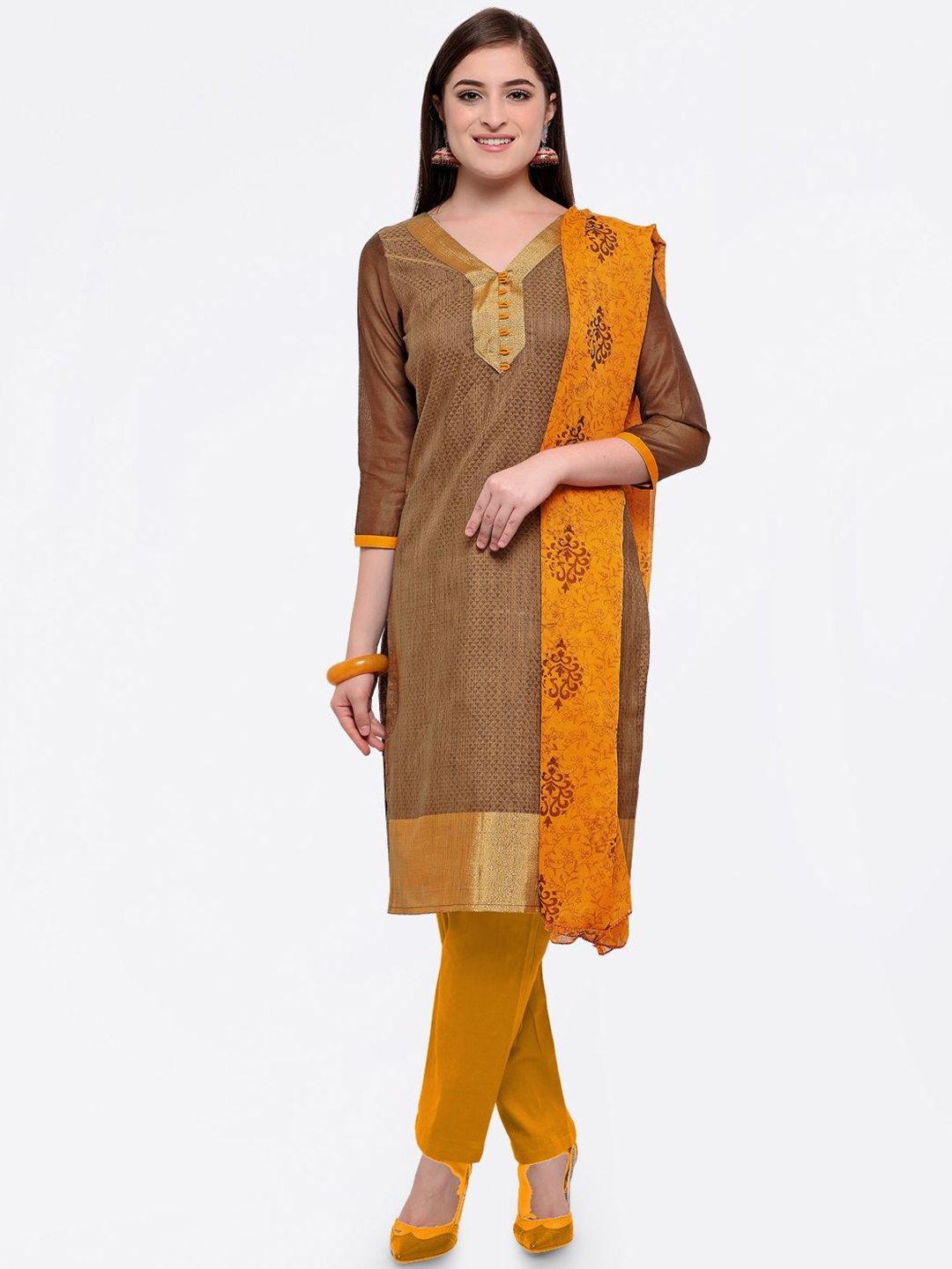 

Maroosh Geometric Printed Unstitched Dress Material, Brown