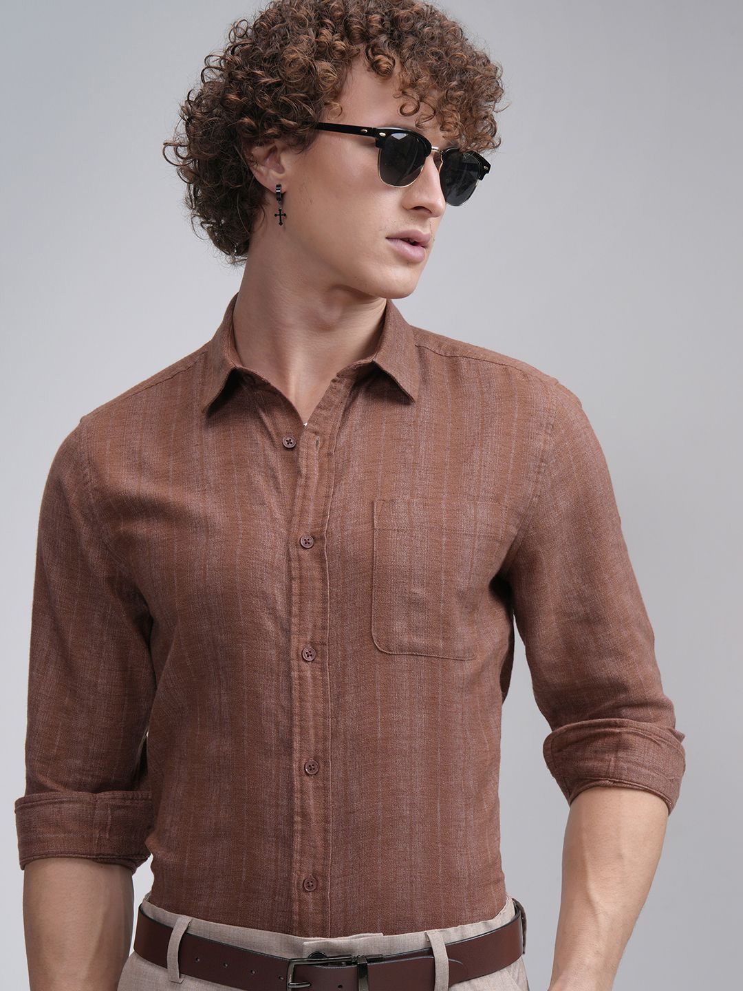

HIGHLANDER Men Striped Casual Shirt, Rust