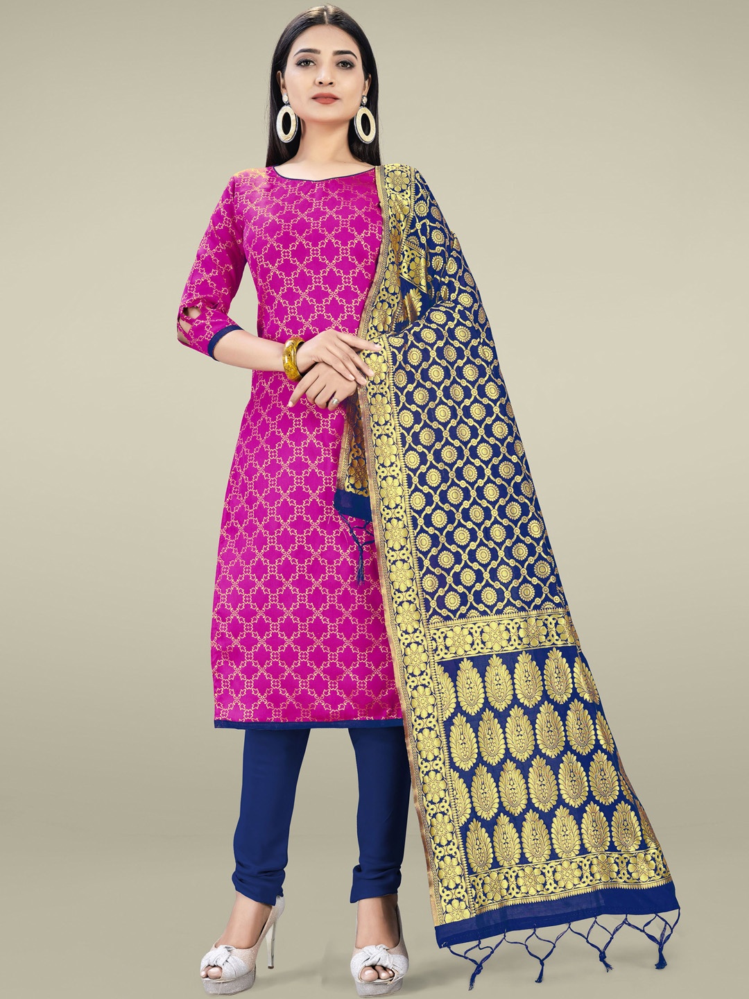 

Maroosh Ethnic Motifs Woven Design Unstitched Dress Material, Pink