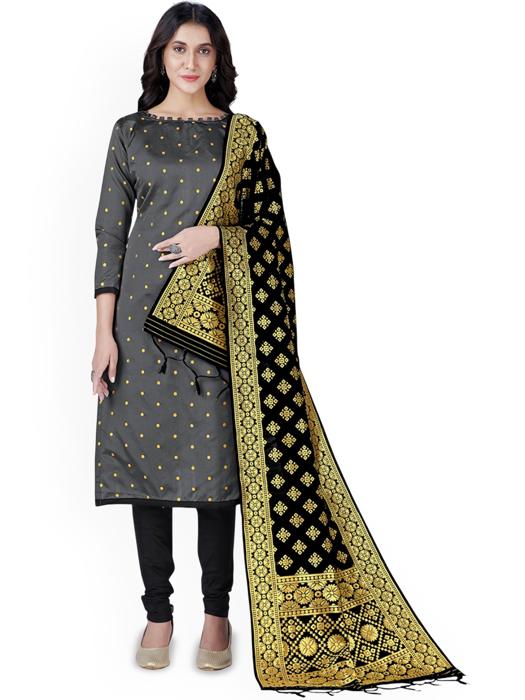 

Maroosh Geometric Printed Unstitched Dress Material, Grey