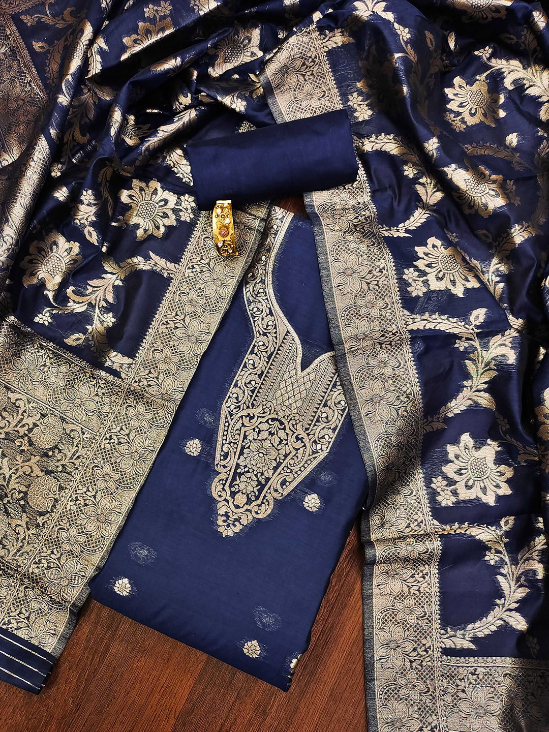 

Maroosh Ethnic Motifs Woven Design Unstitched Dress Material, Navy blue