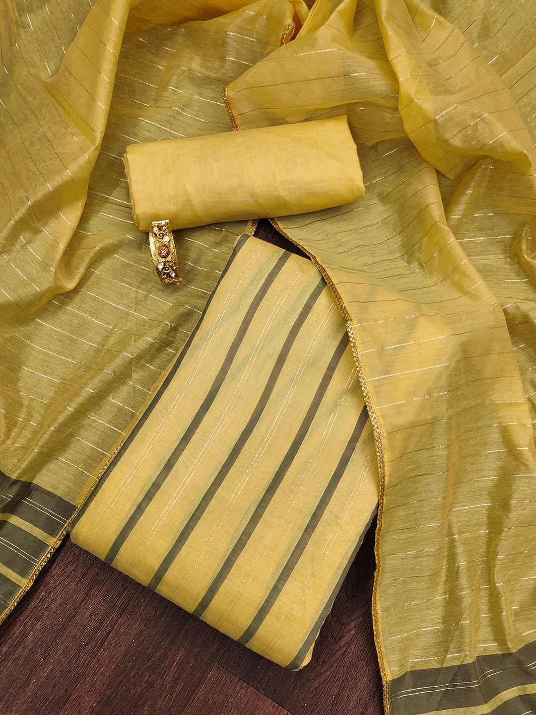 

Maroosh Striped Embellished Unstitched Dress Material, Yellow
