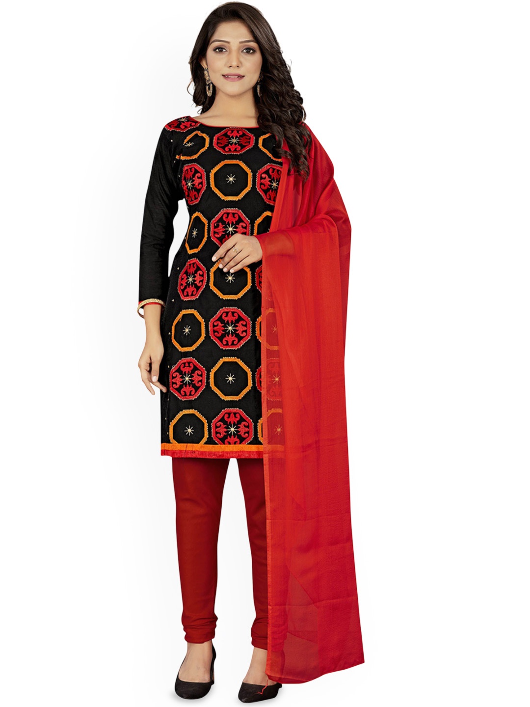 

Maroosh Ethnic Motifs Printed Unstitched Dress Material, Black